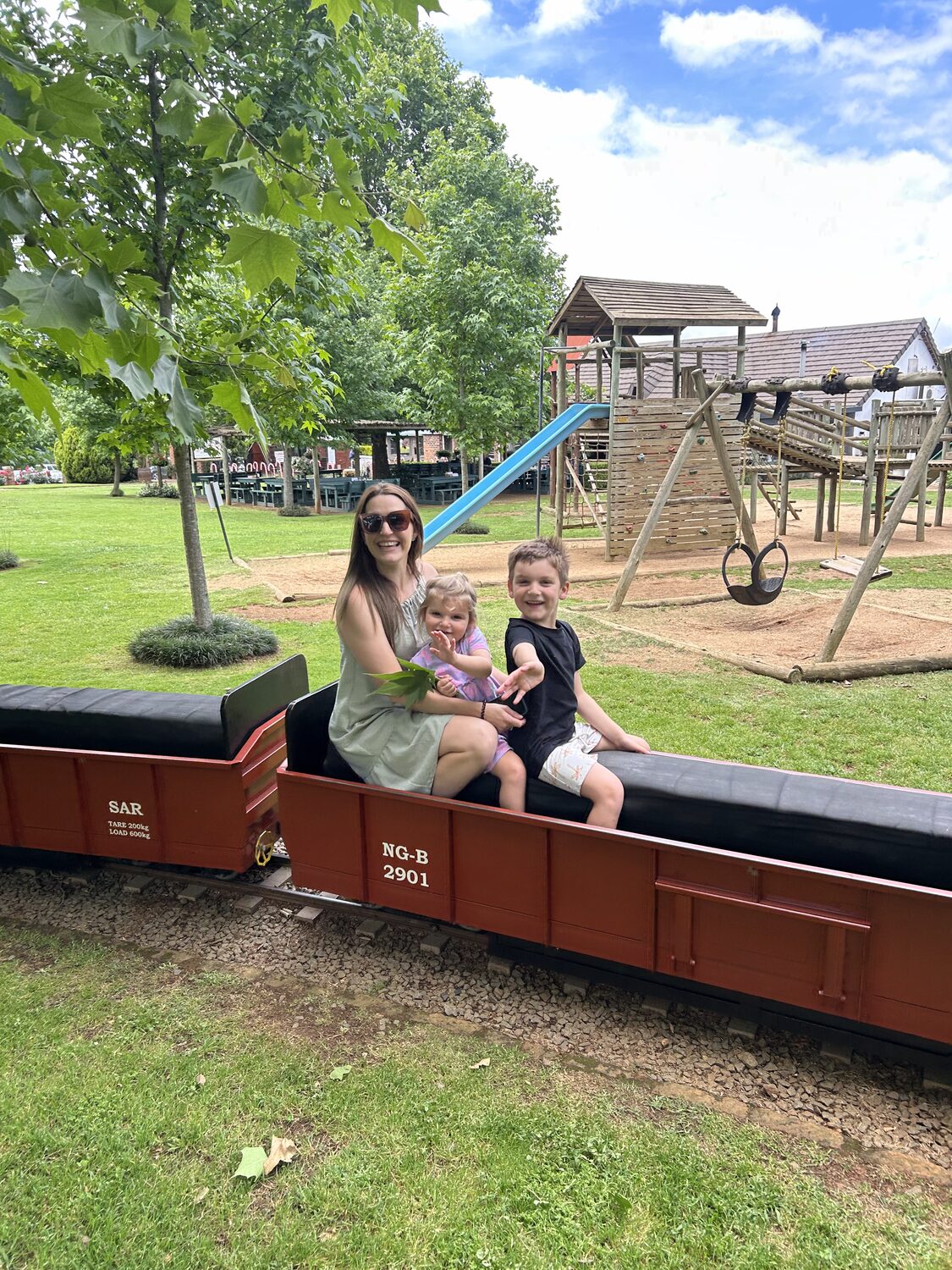 Yolande with her two children on a day out